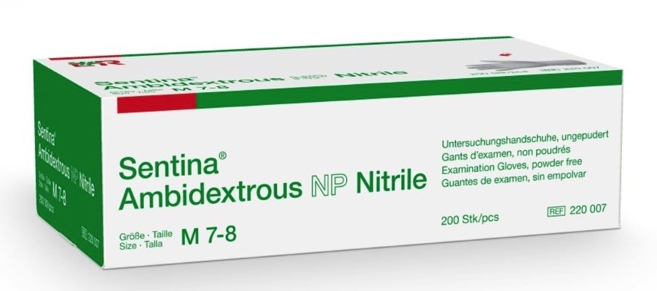 Sentina Ambidextrous Untersuchungshandschuhe M 7-8 Nitrile puderfrei (200 Stück)