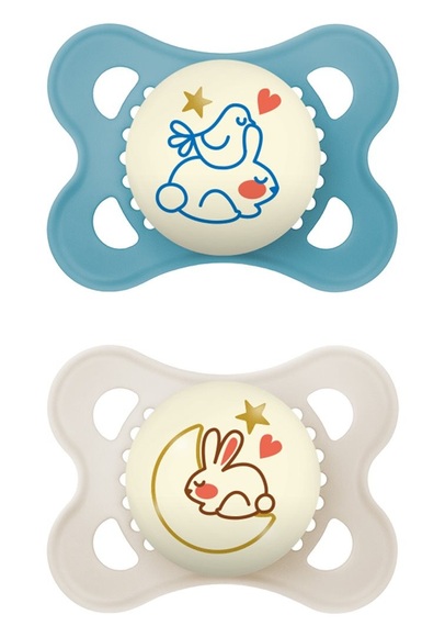 MAM Night Nuggi 0-6M, blau und weiss (2 Stk)