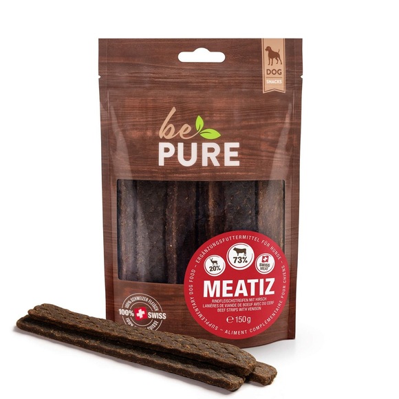 bePure Meatiz Rindfleischstreifen mit Hirsch für Hunde (150g)