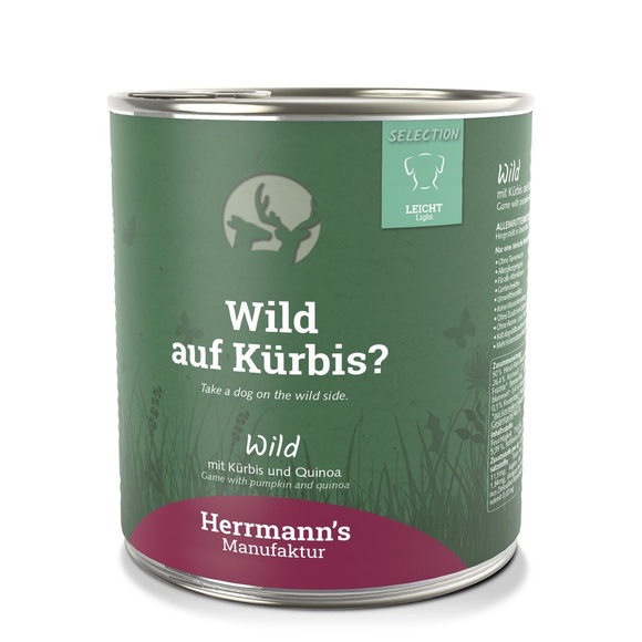 Herrmann's Wild mit Kürbis und Quinoa, Nassfutter für Hunde (800g)