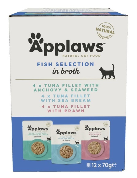 Sparpaket 24 x 70 g Applaws Katzenfutter in Brühe - Fischauswahl
