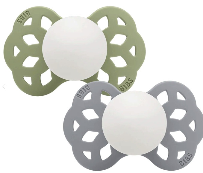 BIBS Infinity Schnuller, Silicone, Symmetrisch, 6-12 Monate, Sage GLOW/Cloud GLOW (2 Stk)
