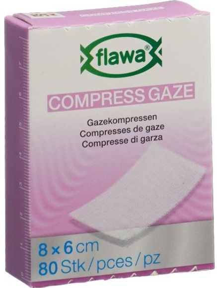 flawa Gazekompressen geschnitten 6x8cm keimreduzierend behandelt (80 Stück)