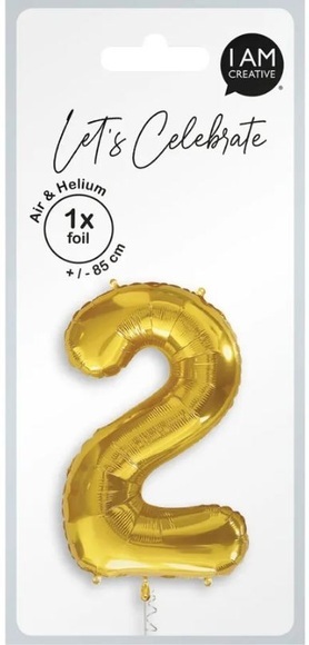 I AM CREATIVE Folienballon, Zahl 2, 85cm, gold (1 Stk)