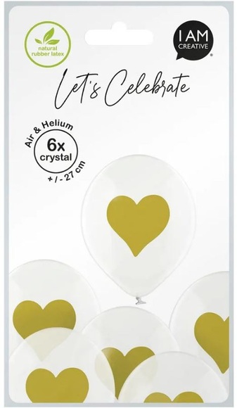 I AM CREATIVE Ballons goldenes Herz, 27cm, transparent (6 Stk)