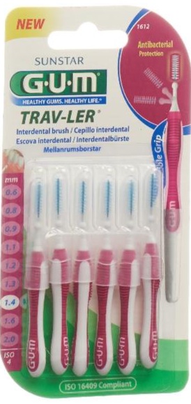 GUM SUNSTAR Proxabrush Trav-Ler ISO-Norm 4 1.4mm cylindric pink (6 Stück)