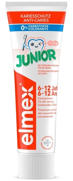 Elmex Junior Zahnpasta ab 6 Jahre, Zahnpasta für Kinder mit extra Fluoridschutz, Schweizer Firma, extra Kariesschutz, Aminfluorid