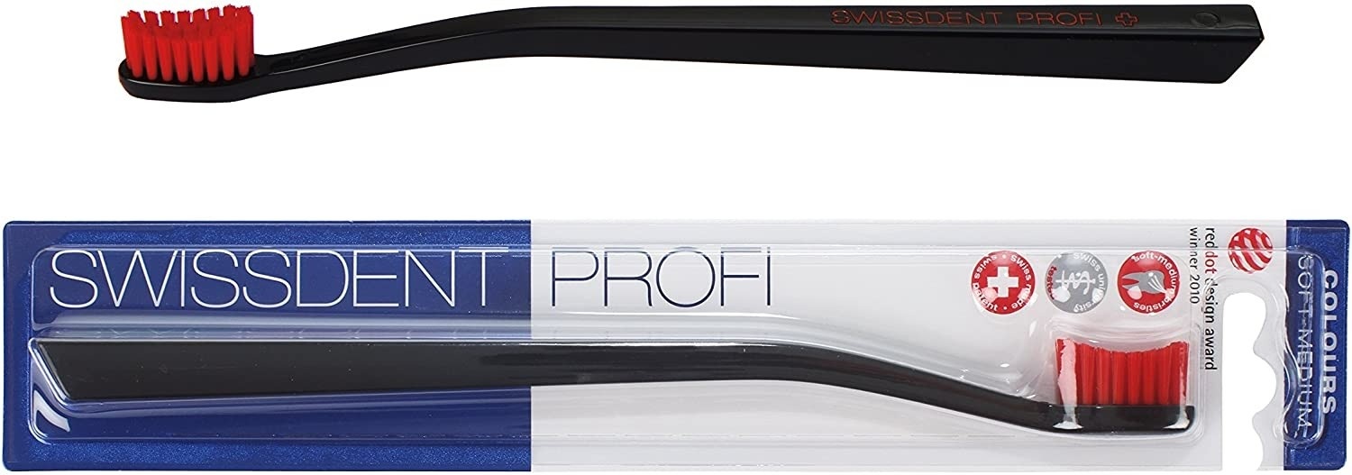 SWISSDENT PROFI Colours Zahnbürste Soft-Medium Schwarz/Rot (1 Stk)