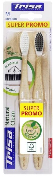 Trisa Natural Clean Holzzahnbürste medium DUO (2 Stück)