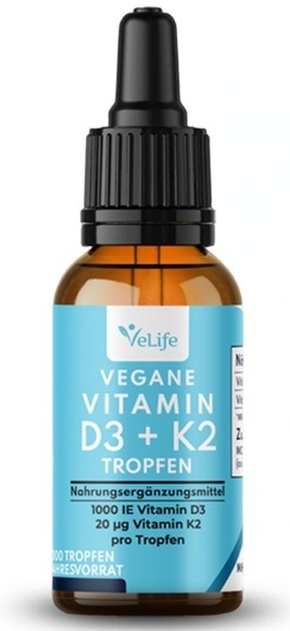 VeLife Vegane Vitamin D3 K2 Tropfen (30ml)
