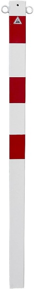 Absperrpfosten, 70 x 70 mm, weiß / rot zum Einbetonieren mit 2 Ösen