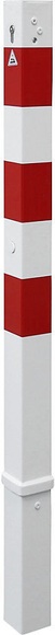 Absperrpfosten, 70 x 70 mm, weiß / rot herausnehmbar mit Profilzylinder ohne Öse