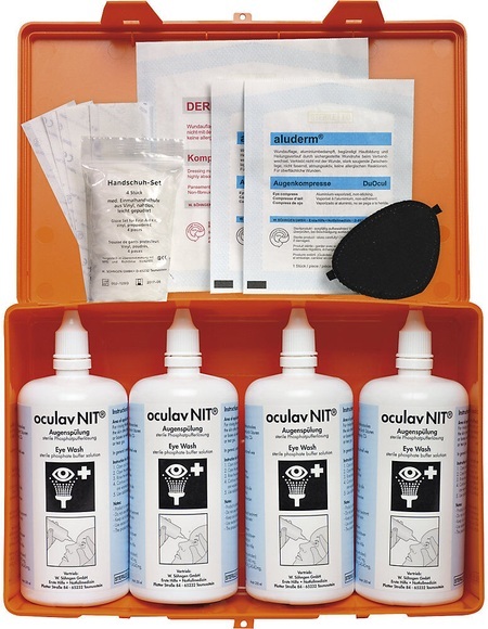 Erste-Hilfe-Set Augen-Sofortspülung in Kunststoffbox mit Wandhalterung, VE 4 Stk