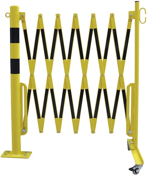 Sperrpfosten mit Scherengitter Rundrohr Ø 60 mm, zum Aufdübeln gelb / schwarz, Länge max. 3600 mm