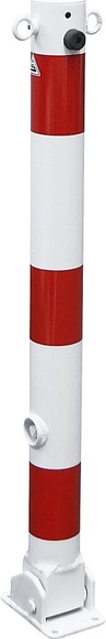 Absperrpfosten, Ø 76 mm, weiß / rot klappbar mit 2 Ösen