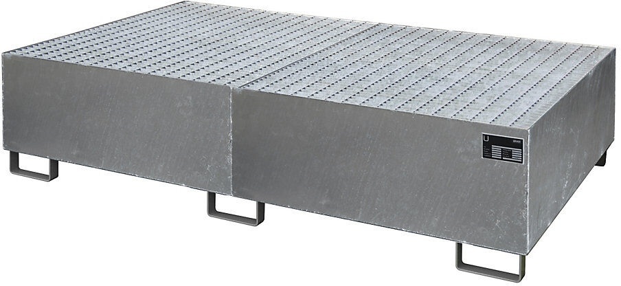 Regal-Bodenwanne 1000 l Auffangvolumen, LxBxH 2150 x 1300 x 505 mm mit Gitterrost, feuerverzinkt