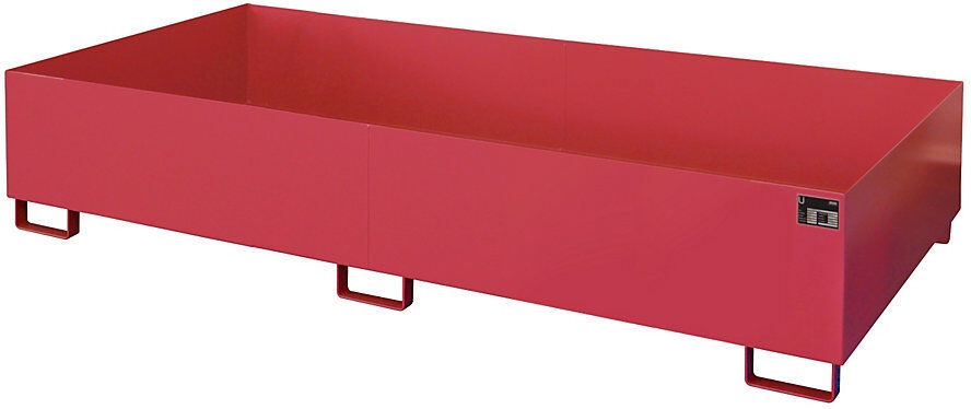Regal-Bodenwanne 1000 l Auffangvolumen, LxBxH 2650 x 1300 x 435 mm ohne Gitterrost, rot lackiert
