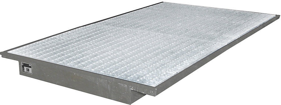 Regal-Einhängewanne Auffangvolumen 200 l LxB 2150 x 1250 / 915 mm, feuerverzinkt