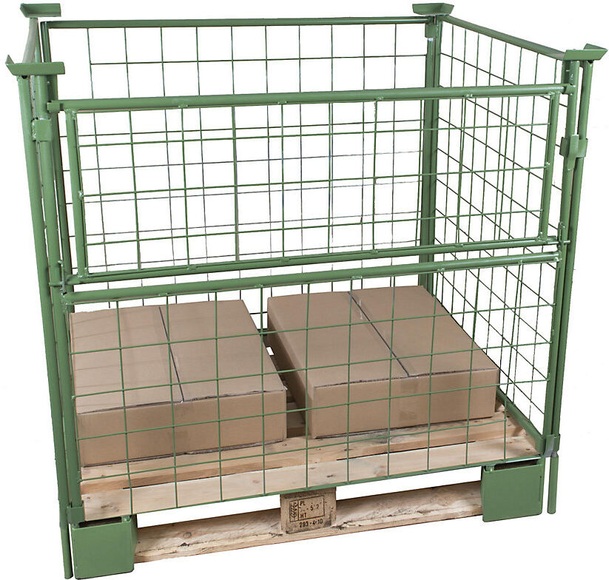 Palettenrahmen Nutzhöhe 800 mm, zum Aufsetzen BxL 800 x 1200 mm, 1 Längswand halb klappbar