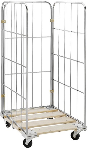 Rollbehälter mit Gitterwänden Holz-Rollplatte, 3-seitig HxB 1520 x 720 mm