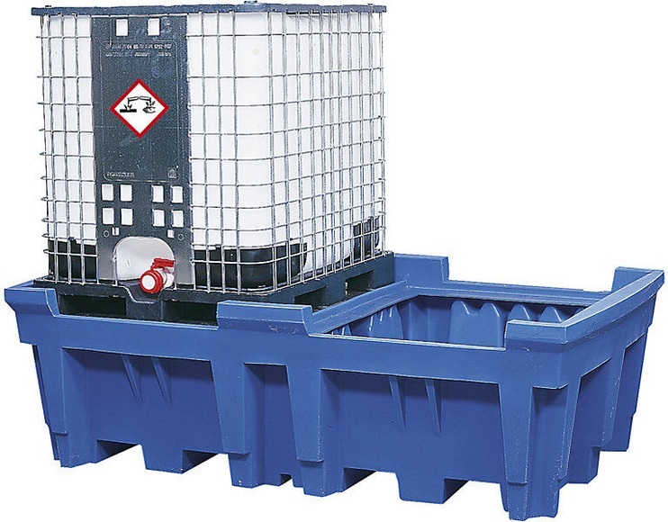 Auffangwanne aus Kunststoff IBC- und KTC-Station, Auffangvolumen 1000 Liter ohne PE-Stellfläche, LxBxH 2260 x 1430 x 720 mm