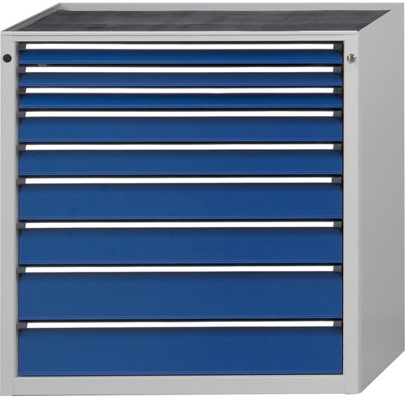 ANKE Schubladenschrank BxT 910 x 675 mm, Schubladentraglast 200 kg 9 Schubladen, Höhe 1280 mm, Front enzianblau