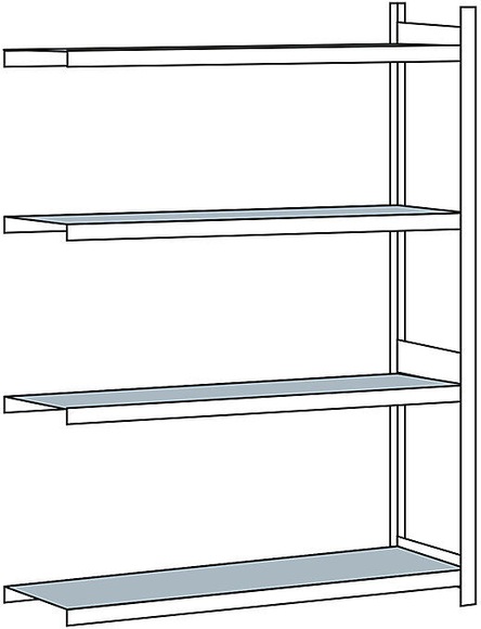 Weitspannregal, mit Stahlboden, Höhe 2500 mm Spannweite 1500 mm Anbauregal, Tiefe 600 mm