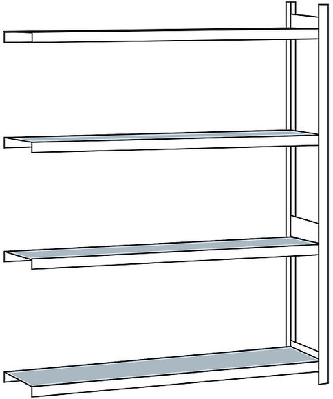 Weitspannregal, mit Stahlboden, Höhe 2500 mm Spannweite 2250 mm Anbauregal, Tiefe 400 mm