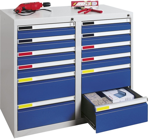 Schubladenschrank Breite 1000 mm, 12 Schubladen lichtgrau