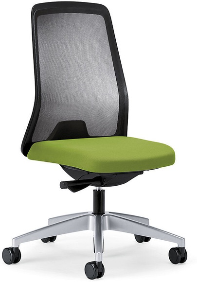 interstuhl Operator-Drehstuhl EVERY, Netz-Rückenlehne schwarz Gestell brillantsilber, mit weichen Rollen gelbgrün, Sitztiefe 410 - 470 mm