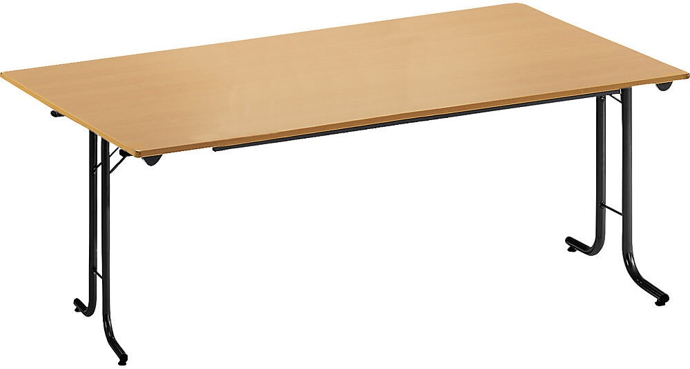 Klapptisch, mit abgerundeten Kanten Rundrohr-Gestell, Plattenform rechteckig 1600 x 800 mm, Gestell schwarz, Platte Buche-Dekor