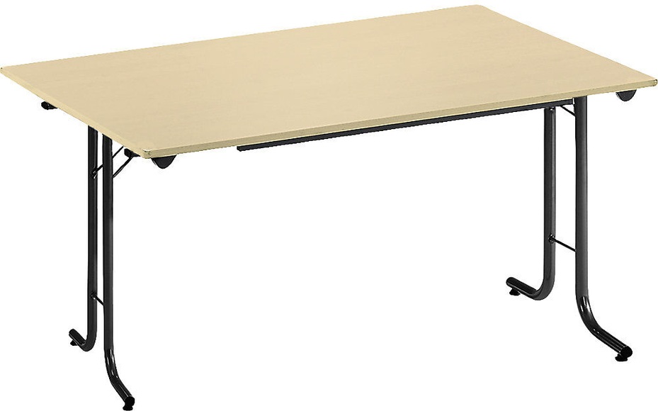 Klapptisch, mit abgerundeten Kanten Rundrohr-Gestell, Plattenform rechteckig 1200 x 700 mm, Gestell schwarz, Platte Ahorn-Dekor