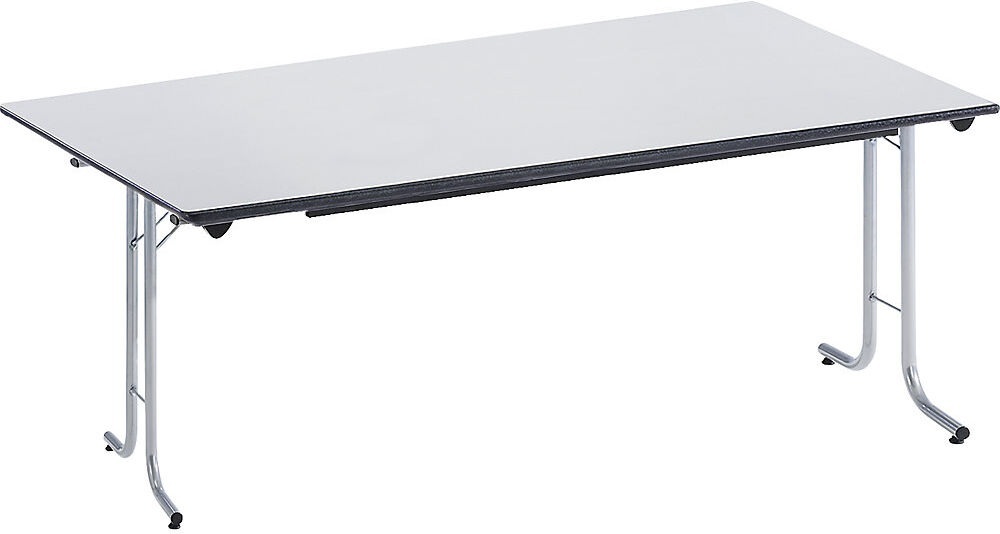 Klapptisch, mit abgerundeten Kanten Rundrohr-Gestell, Plattenform rechteckig 1600 x 800 mm, Gestell alufarben, Platte lichtgrau