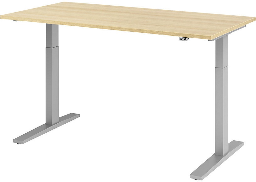 UPLINER-K - Schreibtisch, elektrisch höhenverstellbar 700 - 1200 mm, BxT 1600 x 800 mm Platte Eiche-Dekor