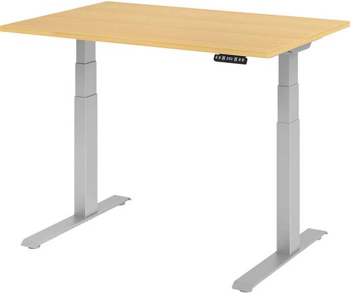 UPLINER-K - Schreibtisch, elektrisch höhenverstellbar 640 - 1290 mm, BxT 1200 x 800 mm Platte Buche-Dekor