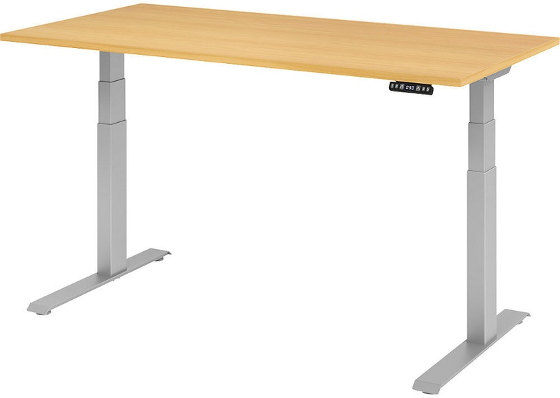 UPLINER-K - Schreibtisch, elektrisch höhenverstellbar 640 - 1290 mm, BxT 1600 x 800 mm Platte Buche-Dekor