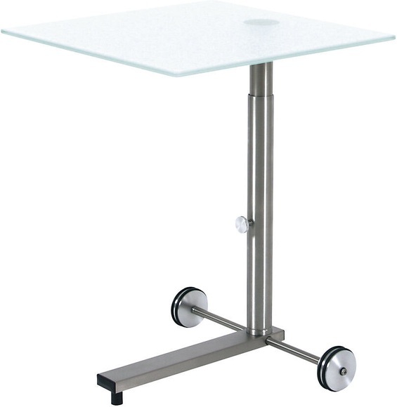Beistelltisch, fahrbar LxB 450 x 450 mm, Höhe 485 - 650 mm Glasplatte satiniert