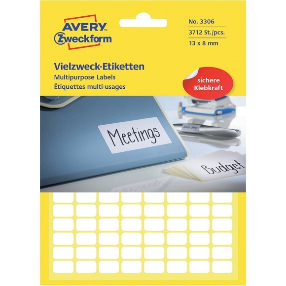 Avery Mini-Organisations-Etiketten, weiß, 13 x 8 mm, permanent