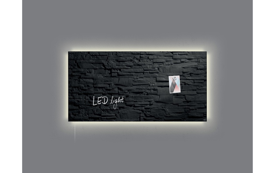 Sigel Glas-Magnetboard GL407 artverum® mit LED-Beleuchtung, Design Schiefer-Stone, 91x46 cm