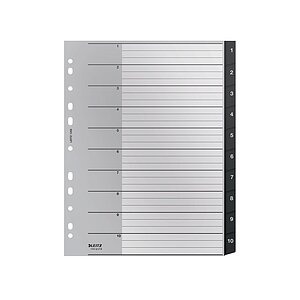 Leitz® Registermappe Recycle, A4 Überbreite, beschreibbar, Universalllochung, CO2-neutral, zu 100 % recycelbar, Kunststoff, schwarz, Taben 1-10