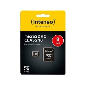 Intenso microSD-Karte, Class 10, mit SD-Adapter, 40 MB/s, 8 GB