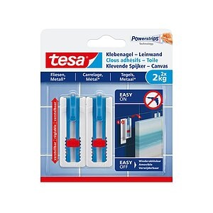 Tesa - Klebenagel Leinwand Fliesen & Metall - höhenverstellbar - selbstklebender Nagel - für Leinwand & Keilrahmen - hält bis 2kg/Nagel - spurlos ablösbar