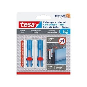 Tesa - Klebenagel Tapeten & Putz - höhenverstellbar - selbstklebender Nagel - ideal für Leinwand & Keilrahmen - hält bis 1kg/Nagel - spurlos ablösbar