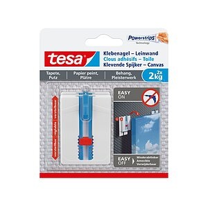 Tesa - Klebenagel Tapeten & Putz - höhenverstellbar - selbstklebender Nagel - ideal für Leinwand & Keilrahmen - Halteleistung 2kg/Nagel - spurlos ablösbar