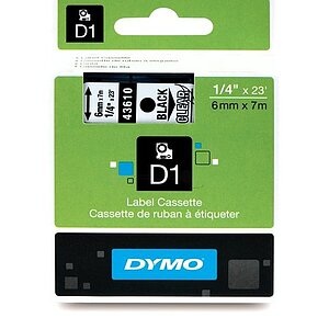 Schriftband DYMO D1 43610 Bandfarbe: Transparent Schriftfarbe:Schwarz 6 mm 7 m