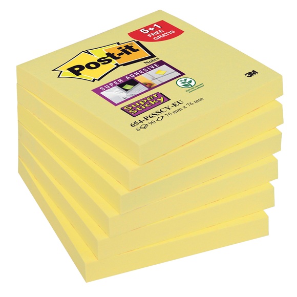 POST-IT Notes Super Sticky 76x76mm 654P6SSCY gelb 6x90 Blatt