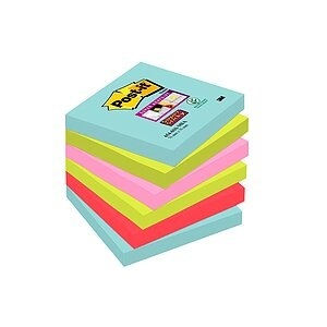Post-it® Super Sticky Notes, Miami-Farbkollektion, Format 76 x 76 mm, 6 Blöcke