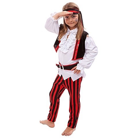Piratin Kostüm für Kinder, rot/schwarz/weiss