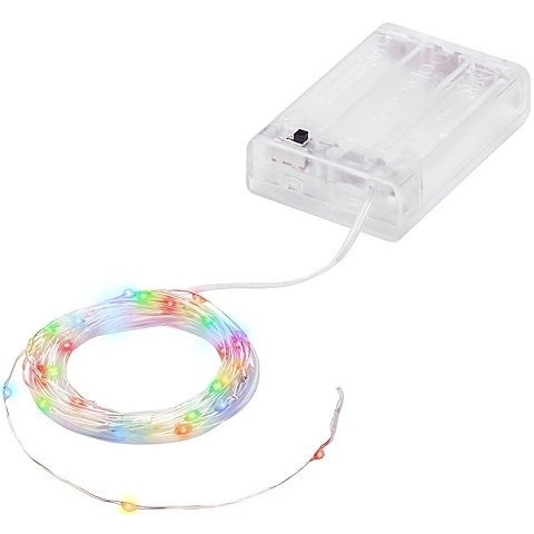 LED-Micro-Lichterkette mit Batteriekasten und Timer, bunt, 20 LEDs