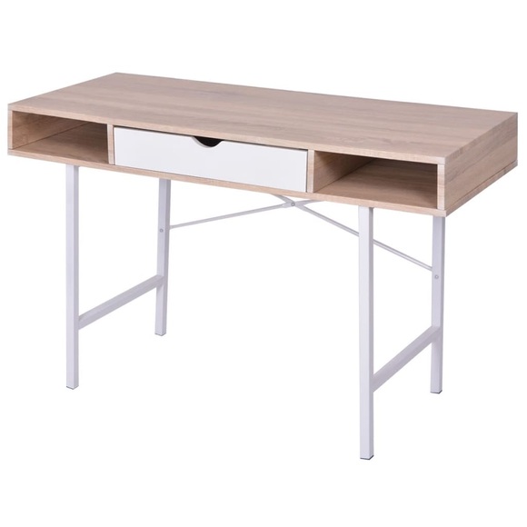 Schreibtisch mit 1 Schublade Eiche und Weiss